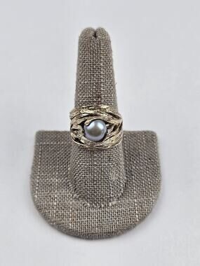 925 Sterling Silver Cultured Blue Pearl Nested Style Ring size 9